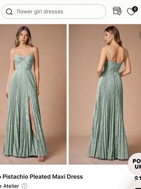 Azazie Pleated Pistachio Maxi Dress